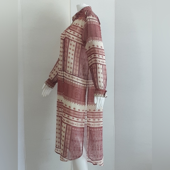 ZARA WOMAN Ethnic Print Relaxed Fit Long Sleeve Duster Sz. L - Picture 5 of 8